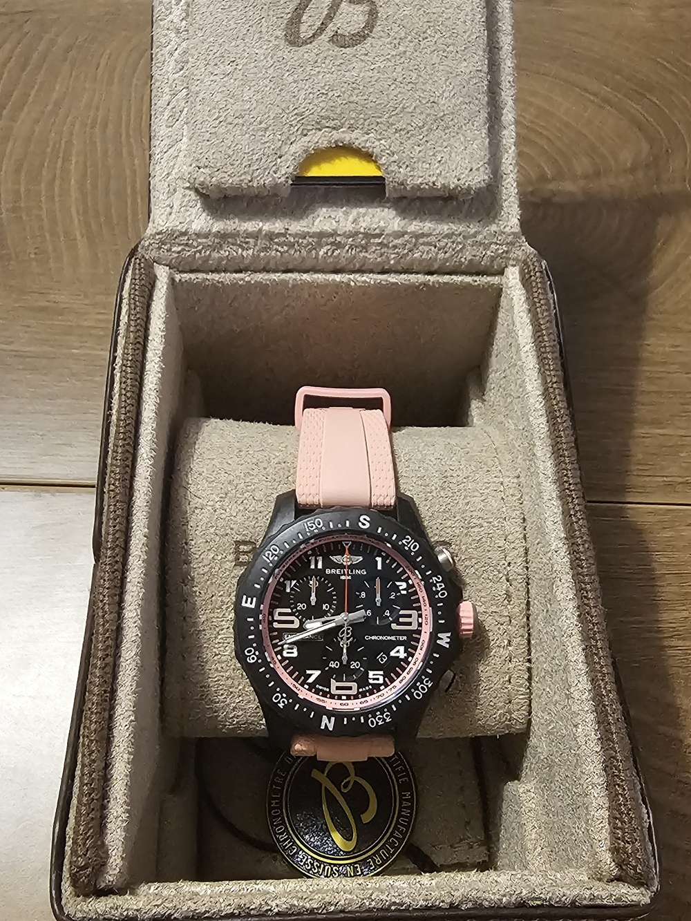 Breitling Endurance Pro 38 mm Black Dial Chronograph Watch Pink Strap Unisex